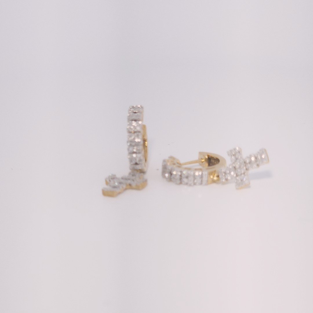 Diamonds Hoops Earrings with Cross, Natural Diamonds (0.38 CTW) I/SI1 10K