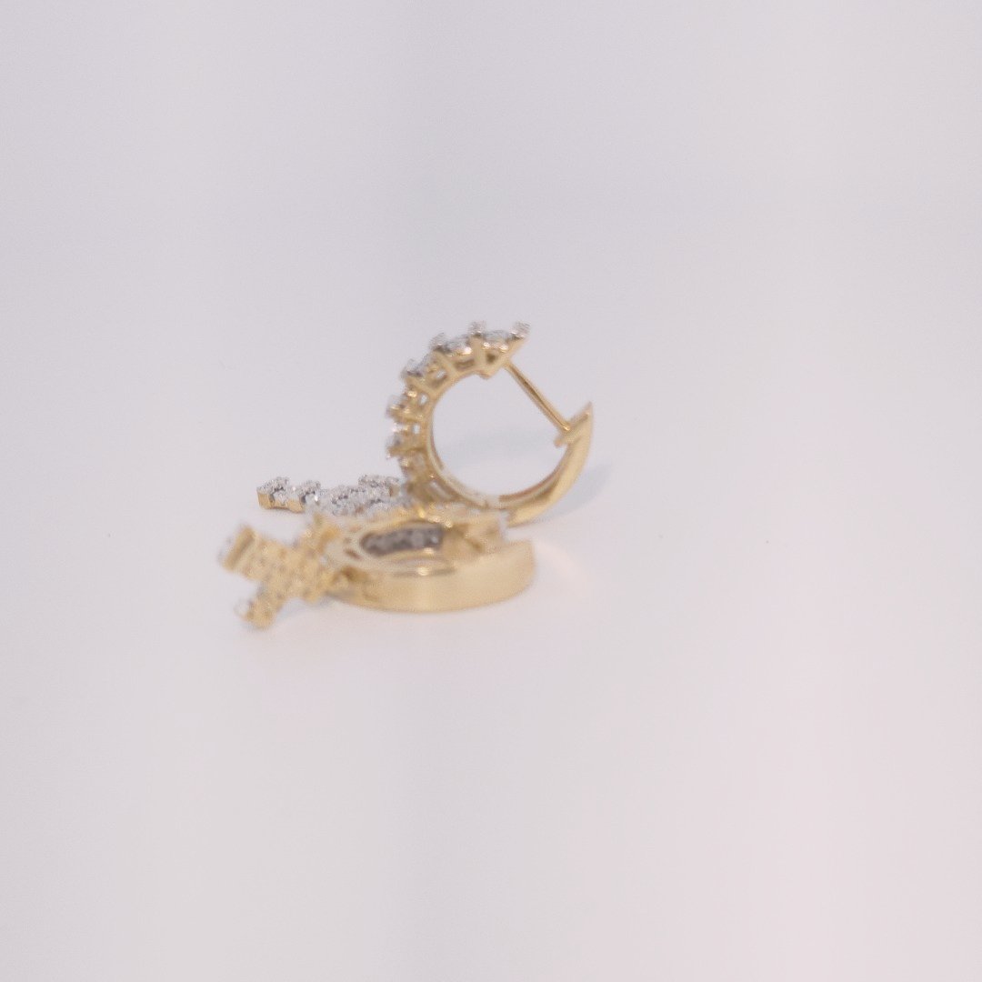 Diamonds Hoops Earrings with Cross, Natural Diamonds (0.38 CTW) I/SI1 10K