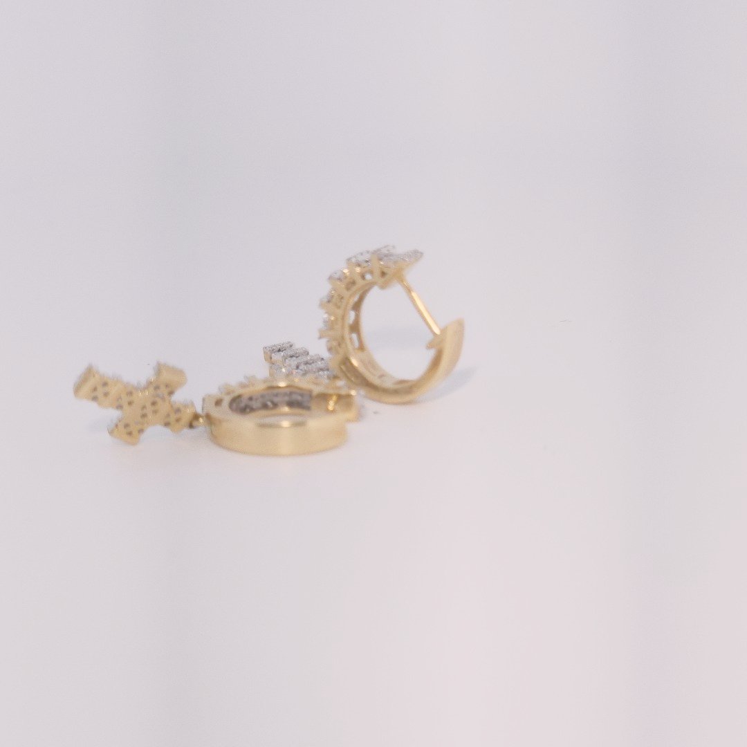 Diamonds Hoops Earrings with Cross, Natural Diamonds (0.38 CTW) I/SI1 10K