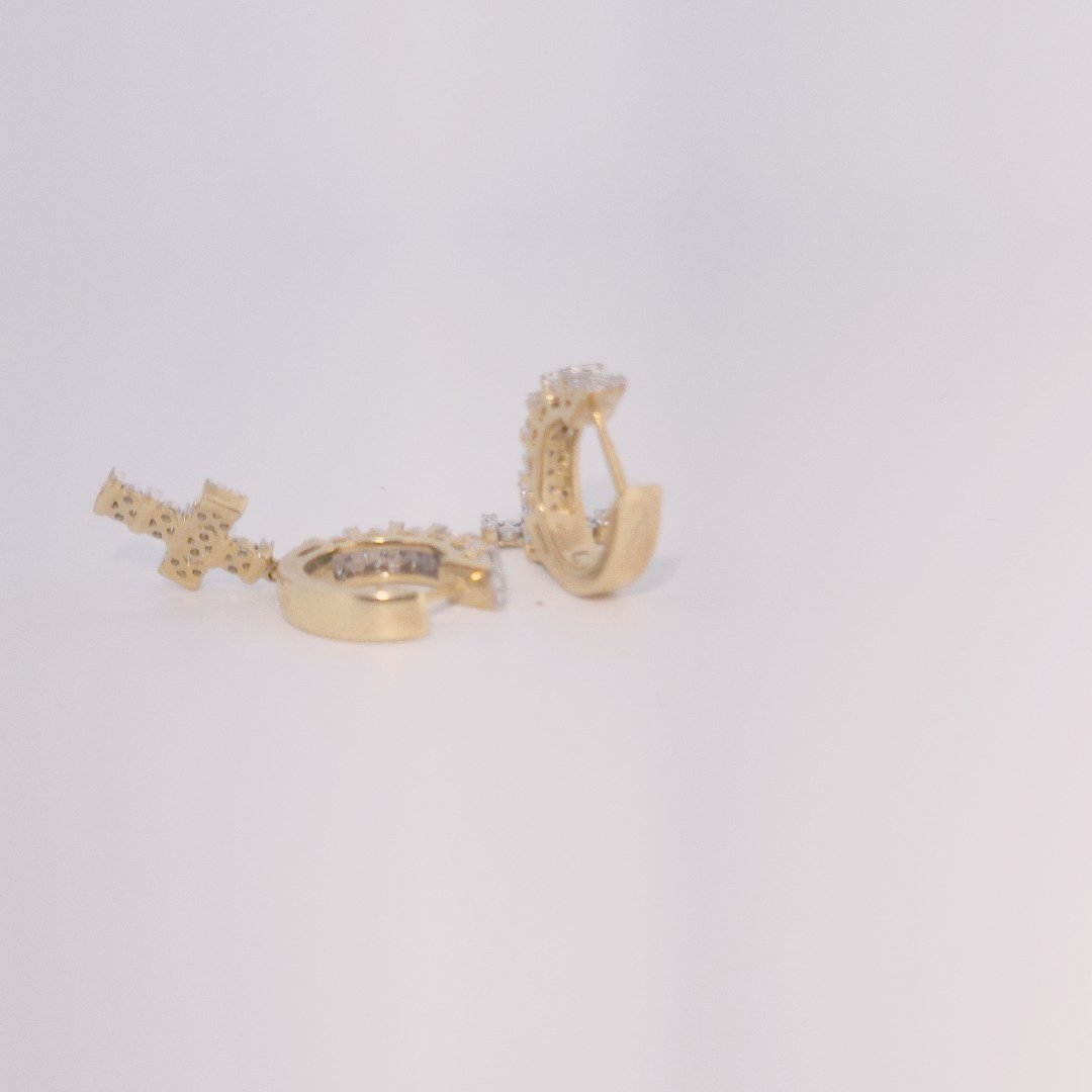Diamonds Hoops Earrings with Cross, Natural Diamonds (0.38 CTW) I/SI1 10K