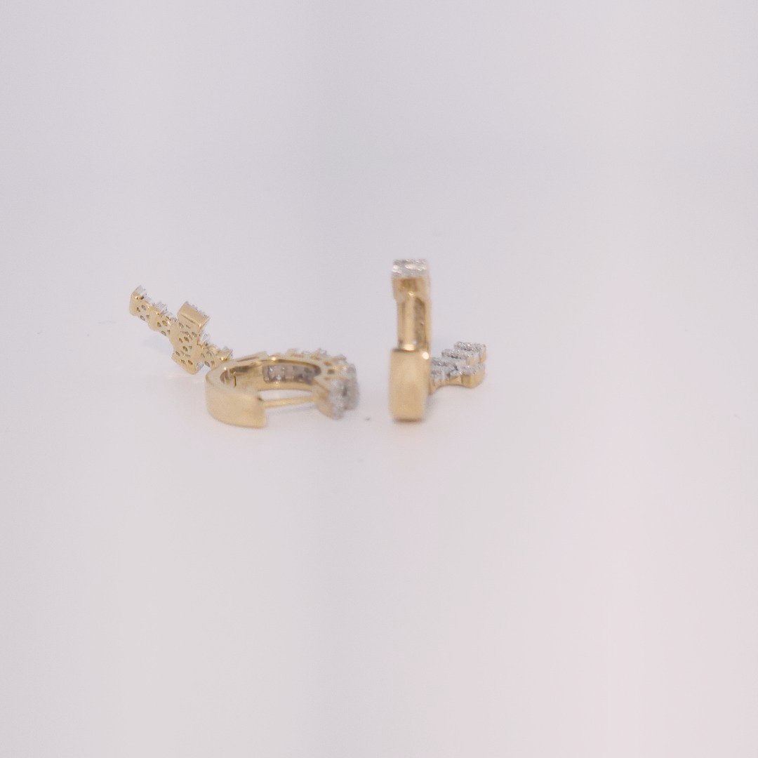 Diamonds Hoops Earrings with Cross, Natural Diamonds (0.38 CTW) I/SI1 10K