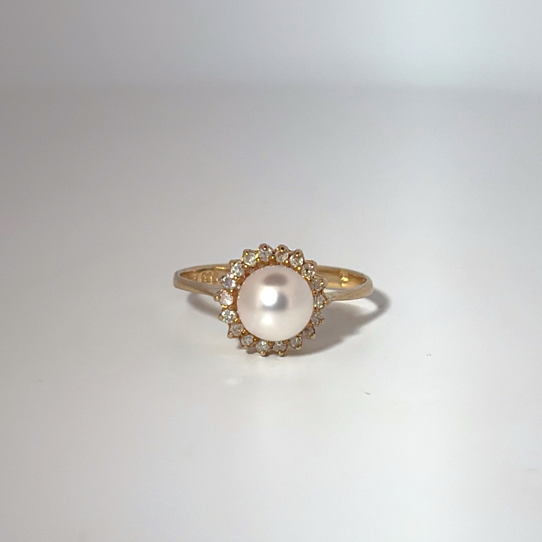 Black and white pearl Designer Ring with Nat Dia (0.10CT) Size 6.25, 14K White Gold