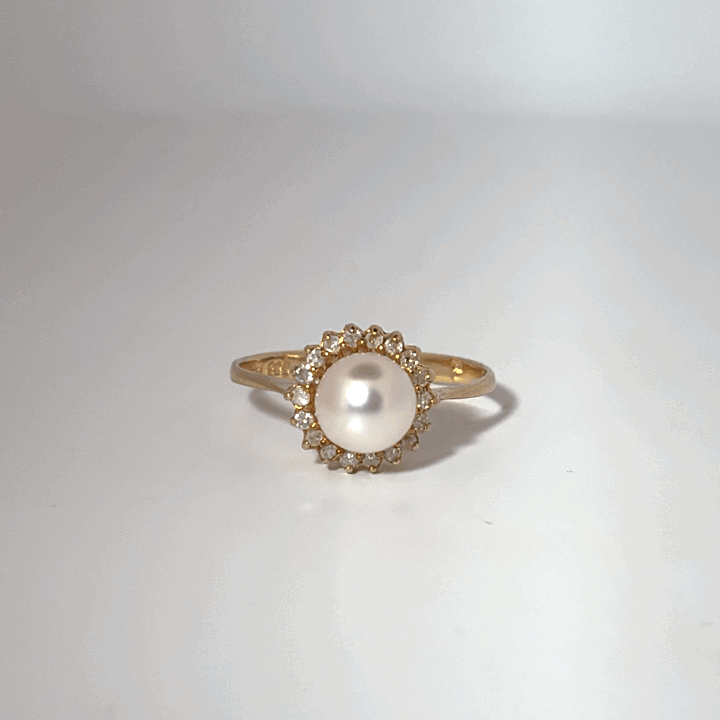 Black and white pearl Designer Ring with Nat Dia (0.10CT) Size 6.25, 14K White Gold