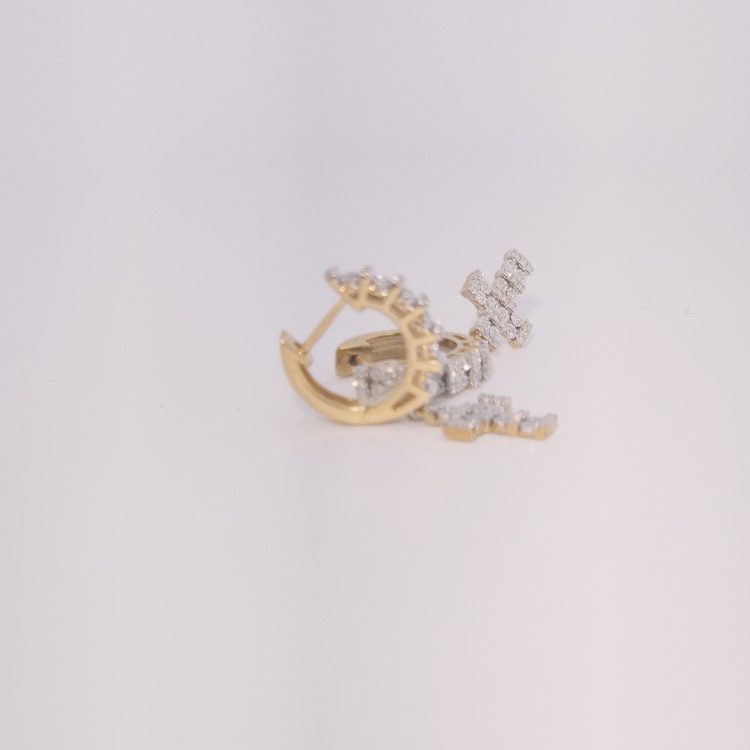 Diamonds Hoops Earrings with Cross, Natural Diamonds (0.38 CTW) I/SI1 10K