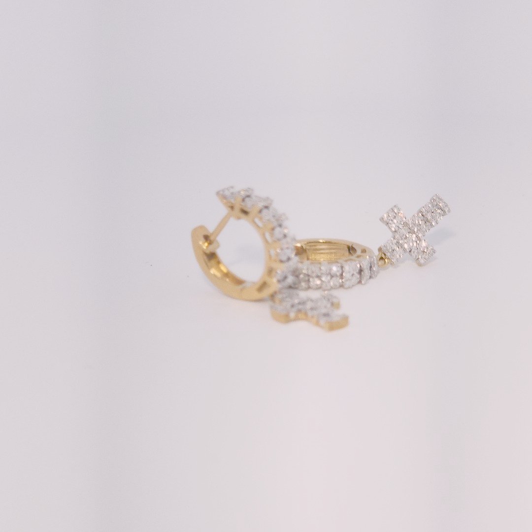 Diamonds Hoops Earrings with Cross, Natural Diamonds (0.38 CTW) I/SI1 10K