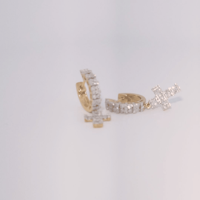 Diamonds Hoops Earrings with Cross, Natural Diamonds (0.38 CTW) I/SI1 10K