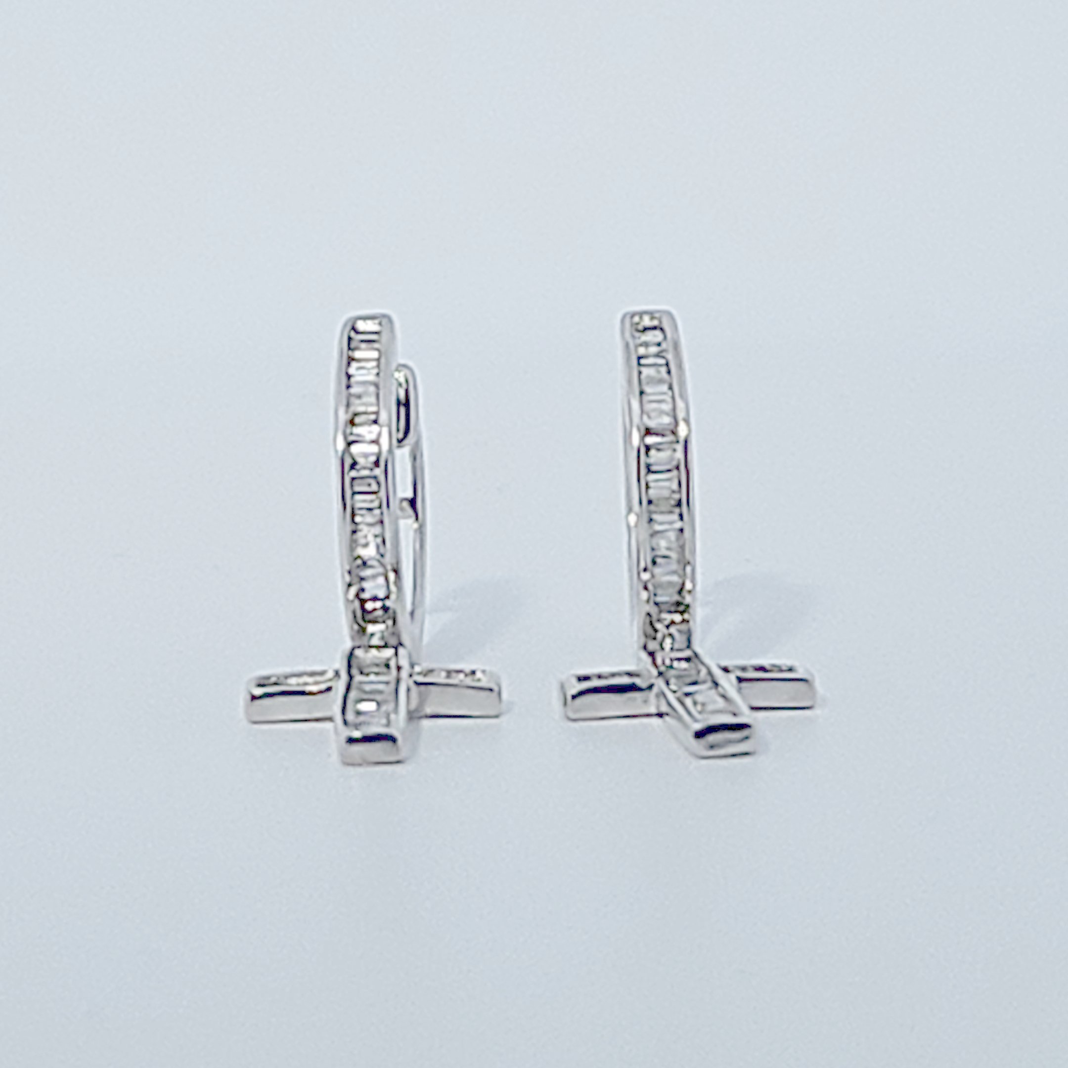 Diamonds Hoops Earrings with Cross, Natural Diamonds (0.48 CTW) I/SI1, 10K White Gold