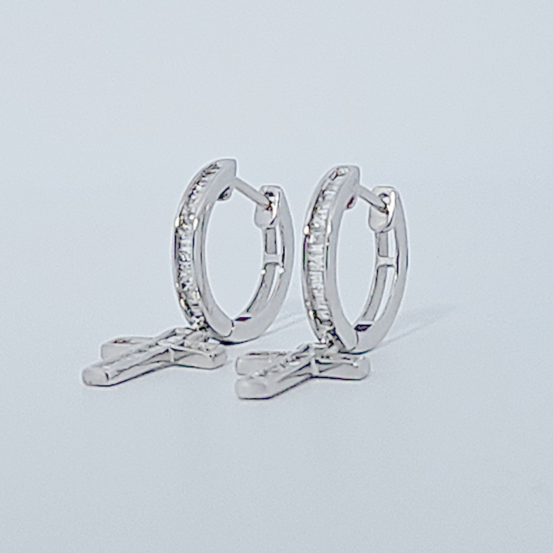Diamonds Hoops Earrings with Cross, Natural Diamonds (0.48 CTW) I/SI1, 10K White Gold