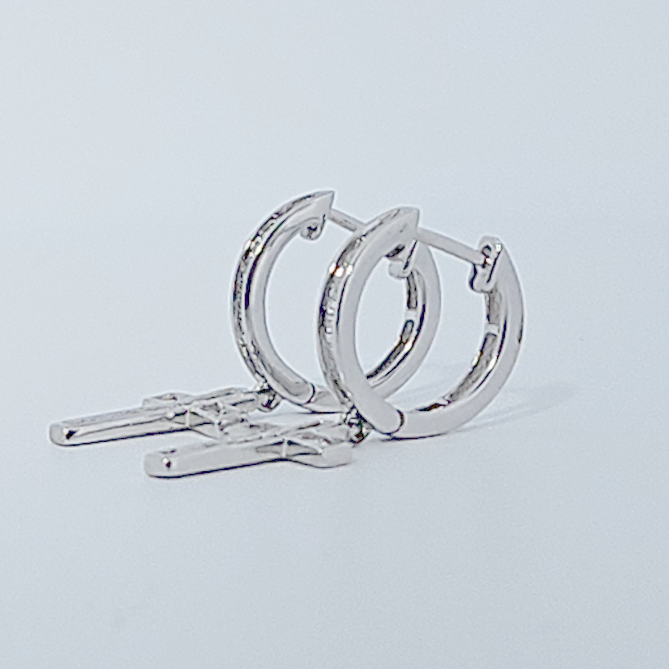 Diamonds Hoops Earrings with Cross, Natural Diamonds (0.48 CTW) I/SI1, 10K White Gold