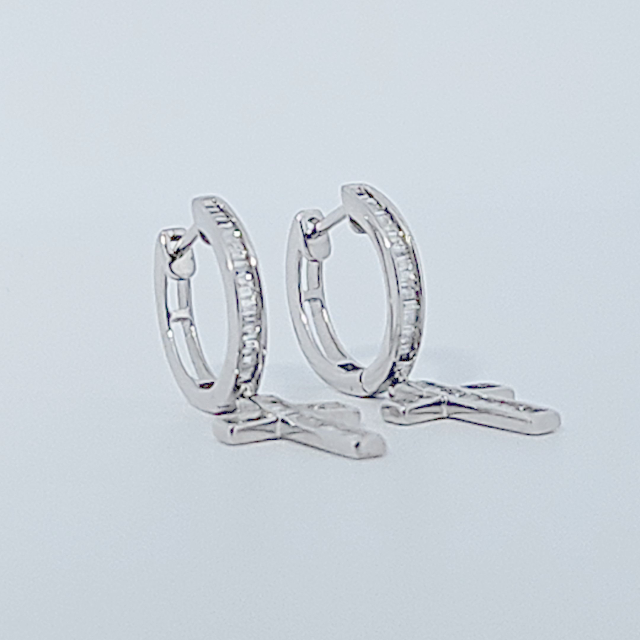 Diamonds Hoops Earrings with Cross, Natural Diamonds (0.48 CTW) I/SI1, 10K White Gold