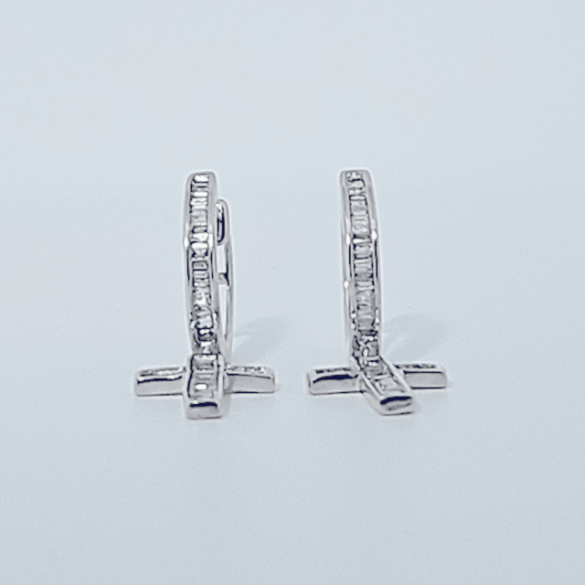 Diamonds Hoops Earrings with Cross, Natural Diamonds (0.48 CTW) I/SI1, 10K White Gold