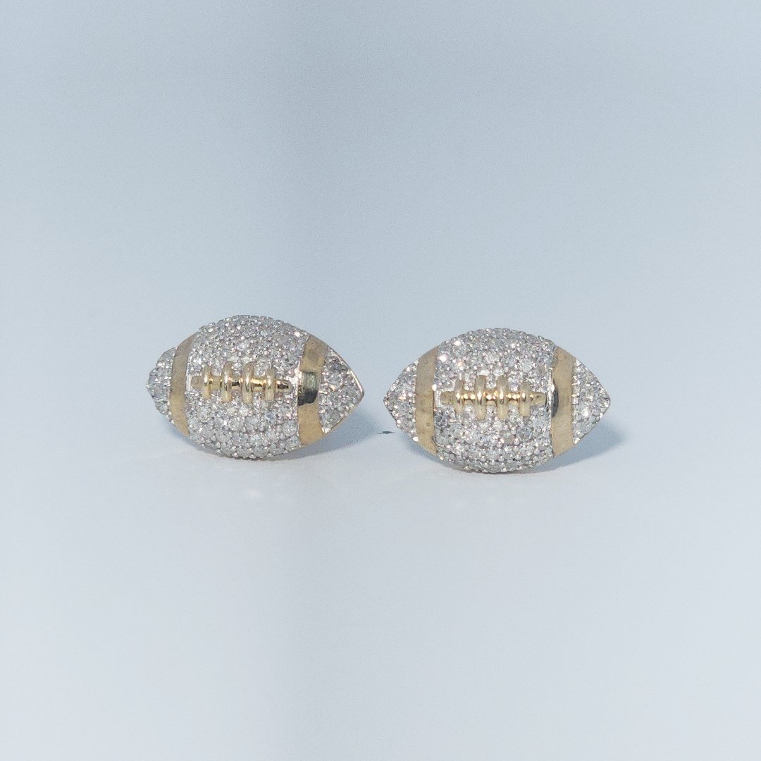 Football, Fashion Gift Earring, Natural Diamonds(1/3 CTW), 14K Yellow Gold