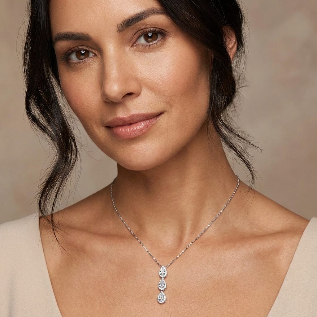 3 Pear Pendant Chain, Natural Diamonds (0.35CTW), 14K White Gold