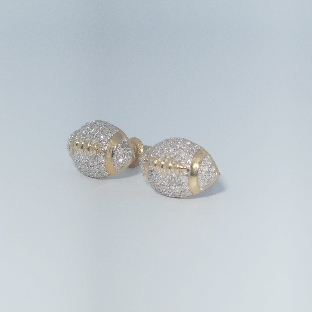 Football, Fashion Gift Earring, Natural Diamonds(1/3 CTW), 14K Yellow Gold
