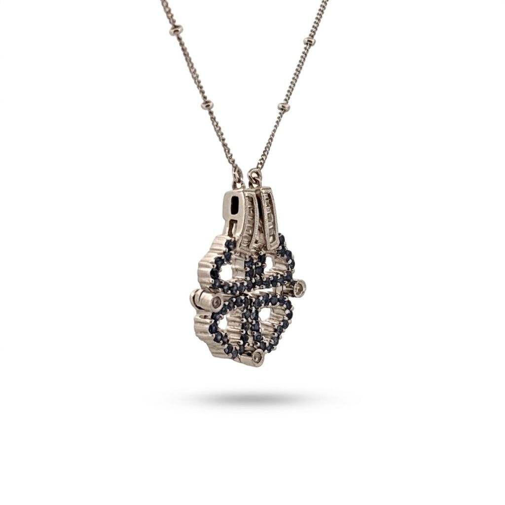 Natural Blue Diamond (0.25CT),Natural Colorless Diamonds (0.10 CT), Convertible Heart to Clover Necklace , 14K White Gold