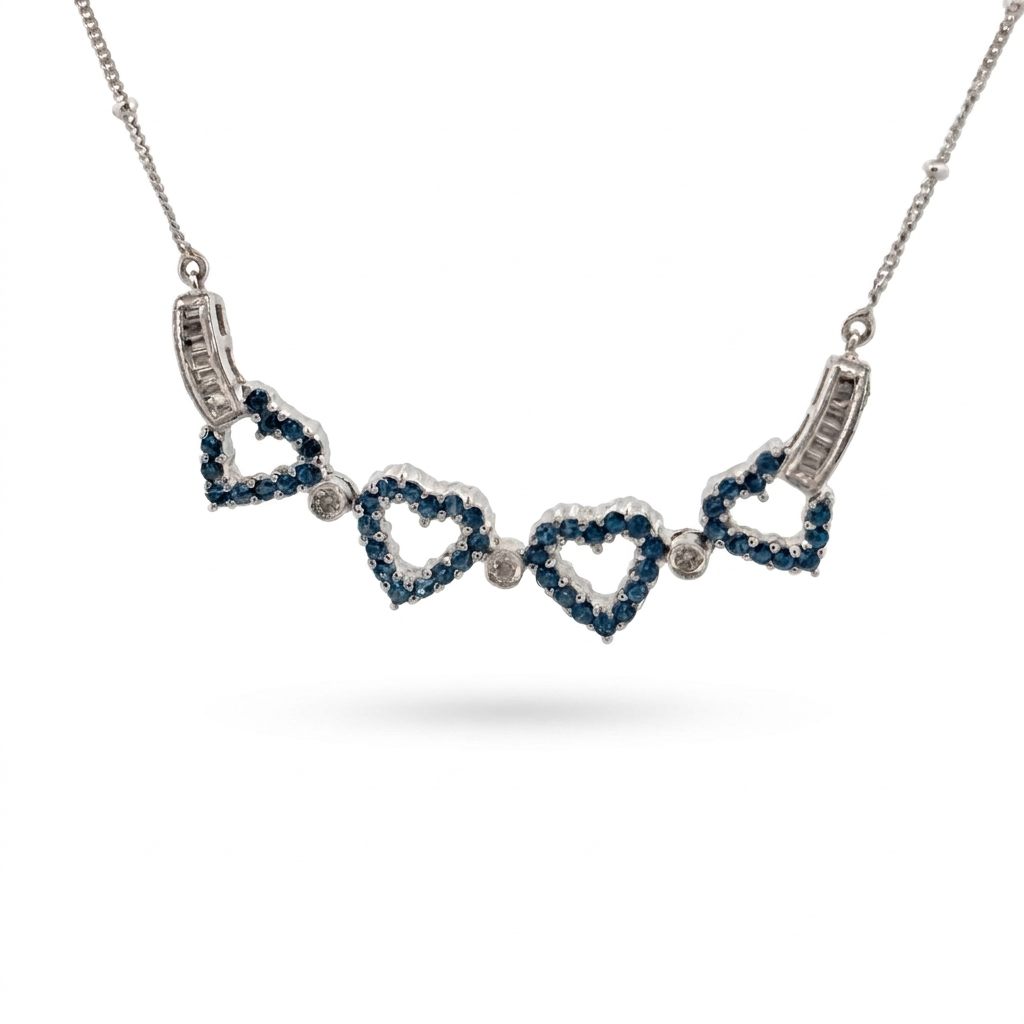 Natural Blue Diamond (0.25CT),Natural Colorless Diamonds (0.10 CT), Convertible Heart to Clover Necklace , 14K White Gold