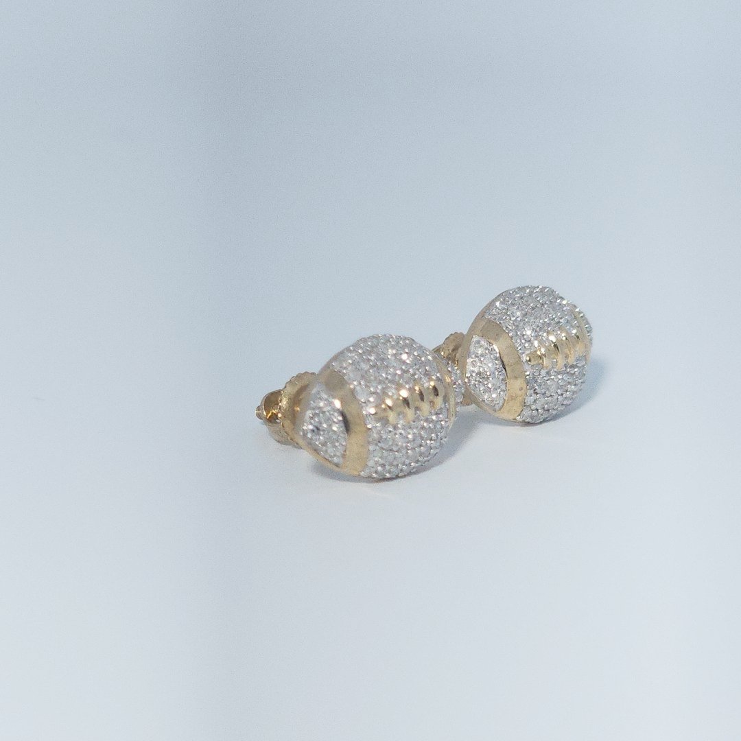 Football, Fashion Gift Earring, Natural Diamonds(1/3 CTW), 14K Yellow Gold