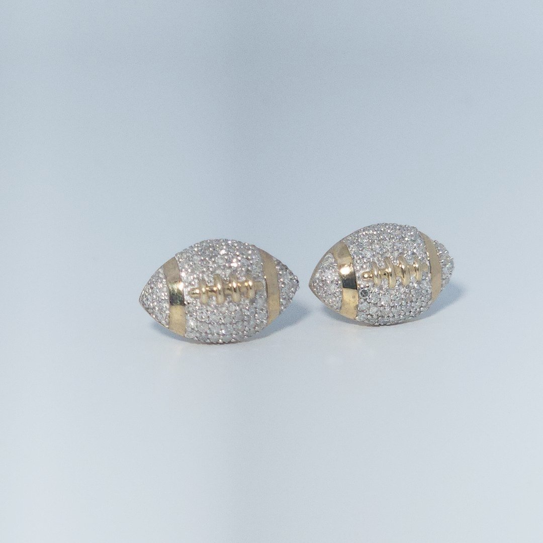 Football, Fashion Gift Earring, Natural Diamonds(1/3 CTW), 14K Yellow Gold