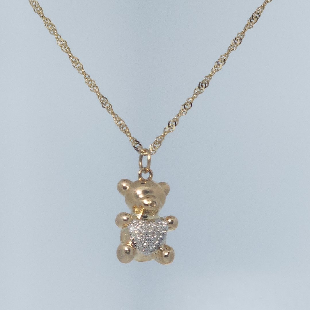 Bear Fashion Gift Pendent, Natural Diamonds(1/10 CTW), 10K Yellow Gold