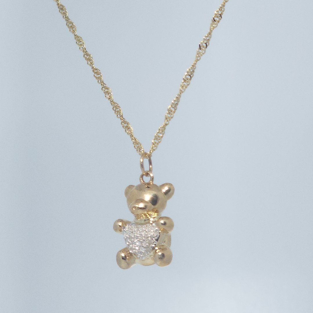 Bear Fashion Gift Pendent, Natural Diamonds(1/10 CTW), 10K Yellow Gold