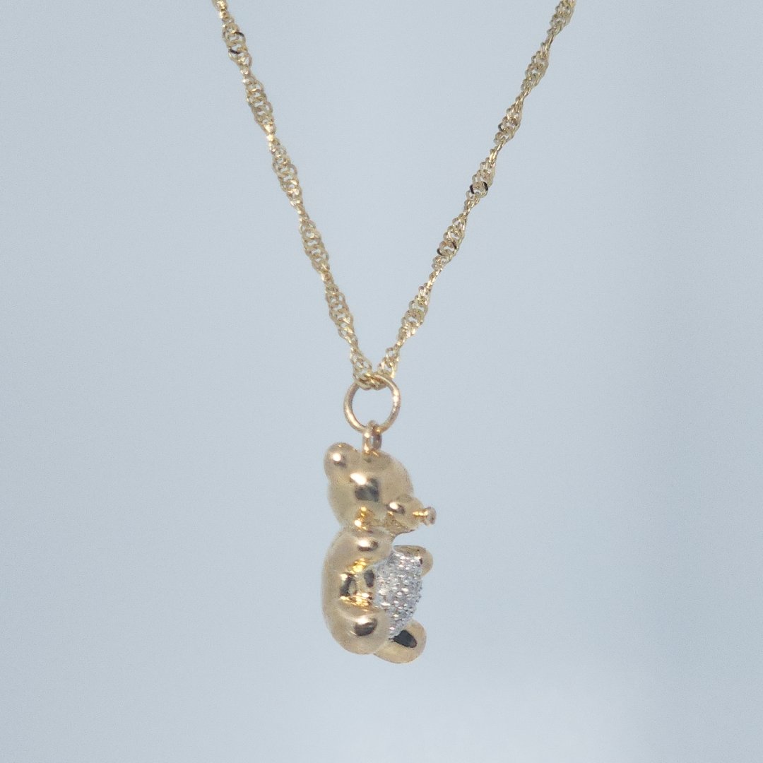 Bear Fashion Gift Pendent, Natural Diamonds(1/10 CTW), 10K Yellow Gold