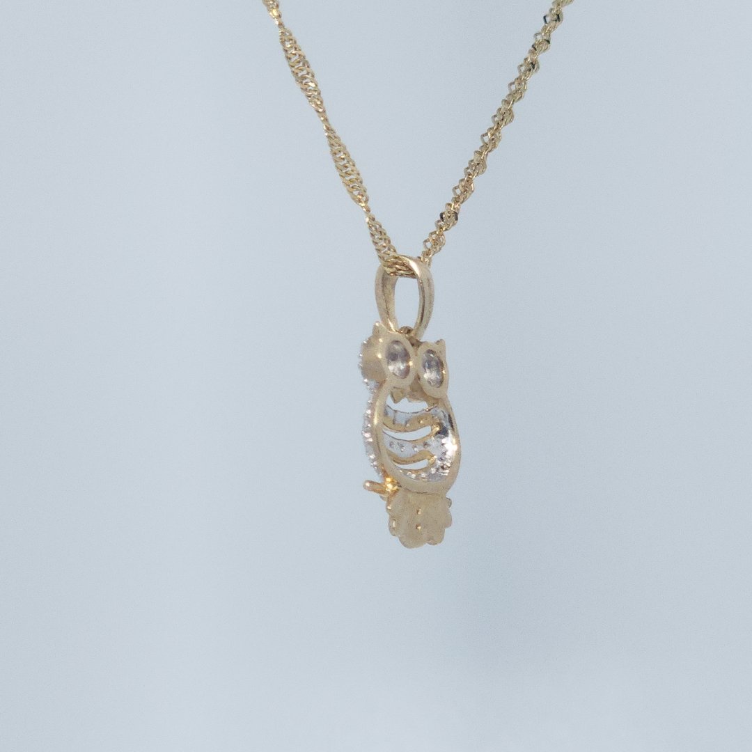 Owl Fashion Gift Pendent, Natural Diamonds(1/6 CTW), 10K Yellow Gold