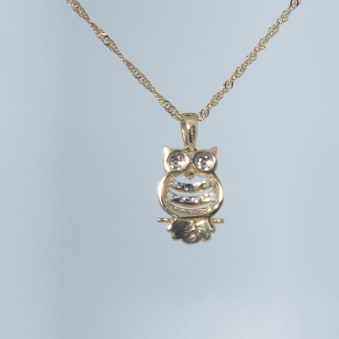 Owl Fashion Gift Pendent, Natural Diamonds(1/6 CTW), 10K Yellow Gold