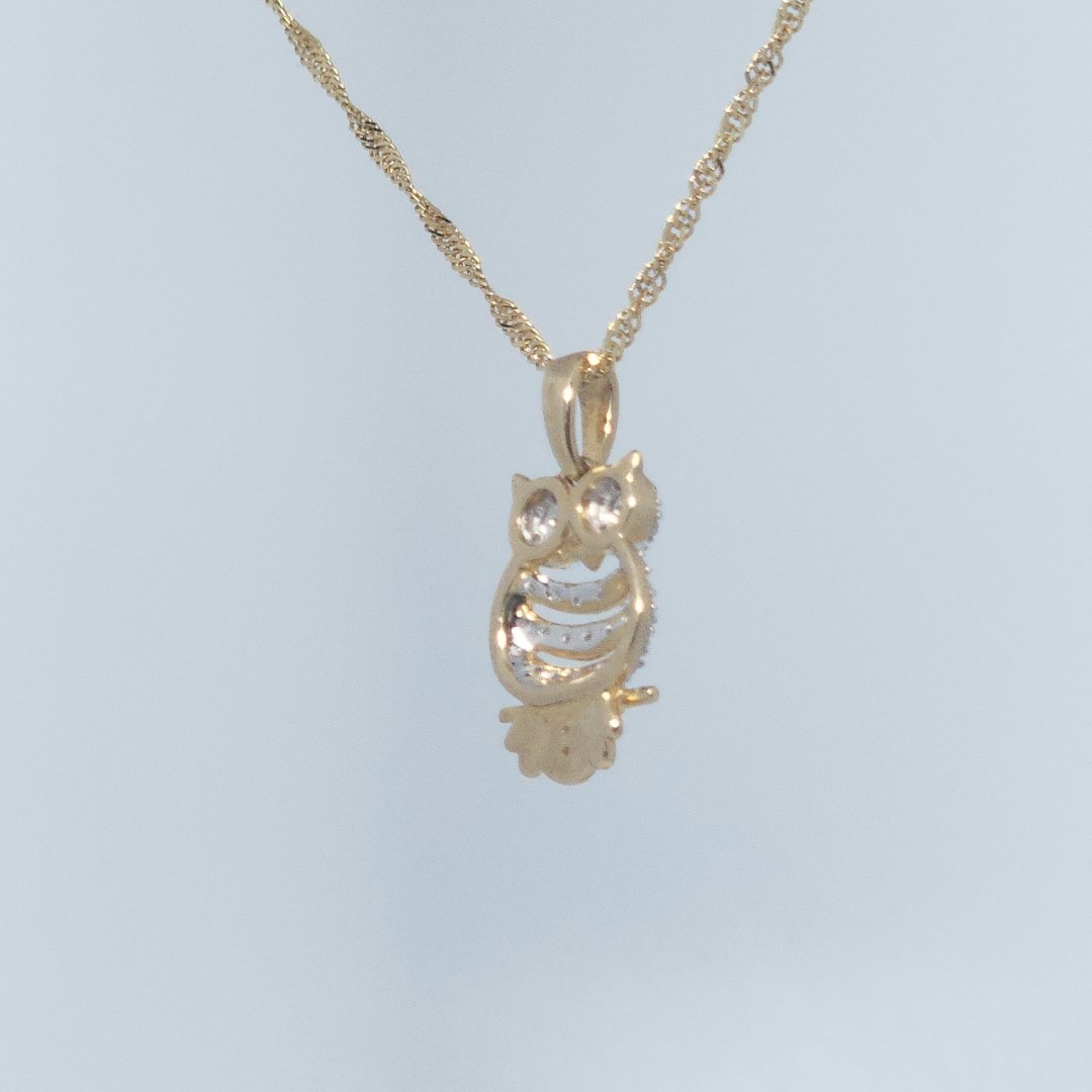 Owl Fashion Gift Pendent, Natural Diamonds(1/6 CTW), 10K Yellow Gold