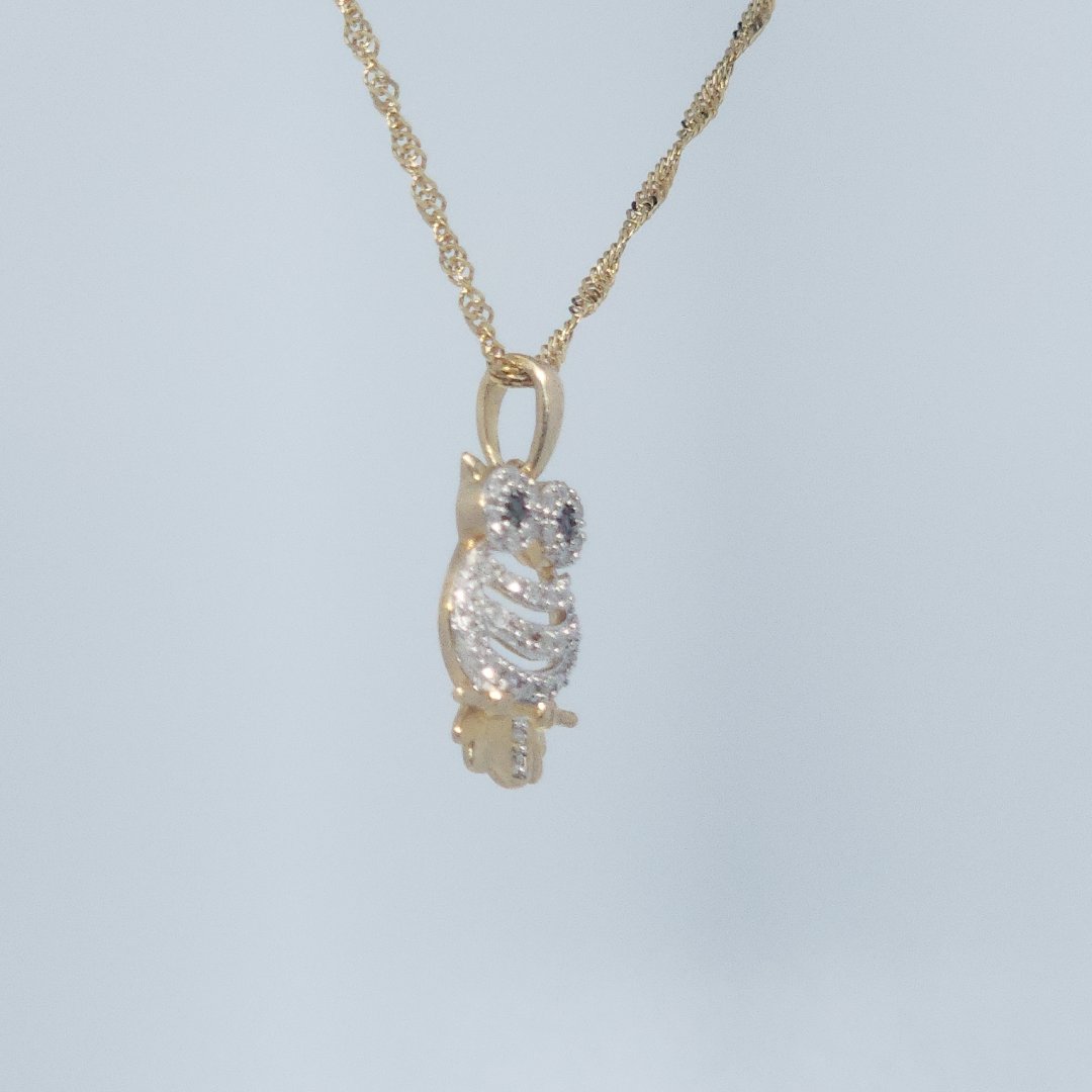 Owl Fashion Gift Pendent, Natural Diamonds(1/6 CTW), 10K Yellow Gold