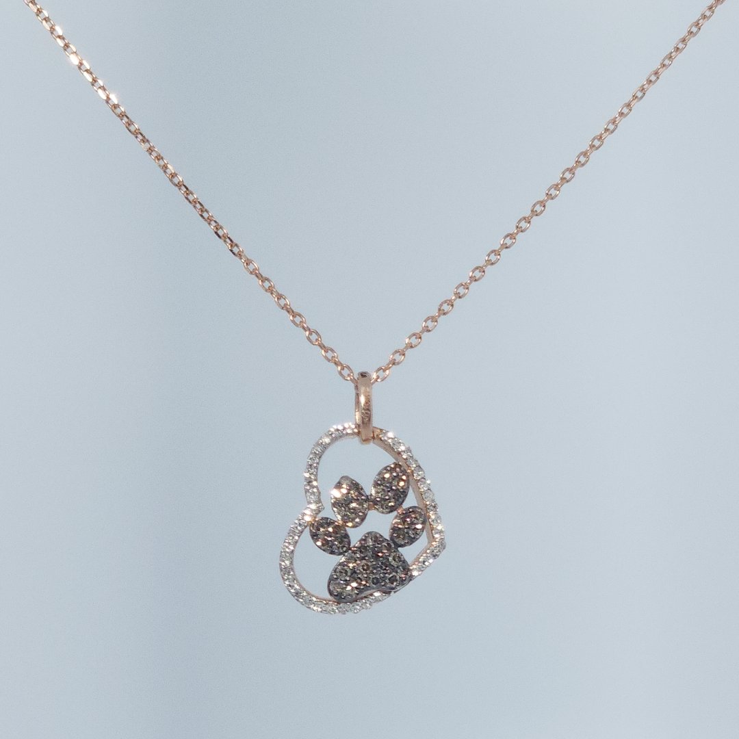 White and Chocolate Diamonds Heart Paw Pendent(10K Rose Gold) with 14K Rose Gold Chain, Natural Diamonds(1/4 CTW)