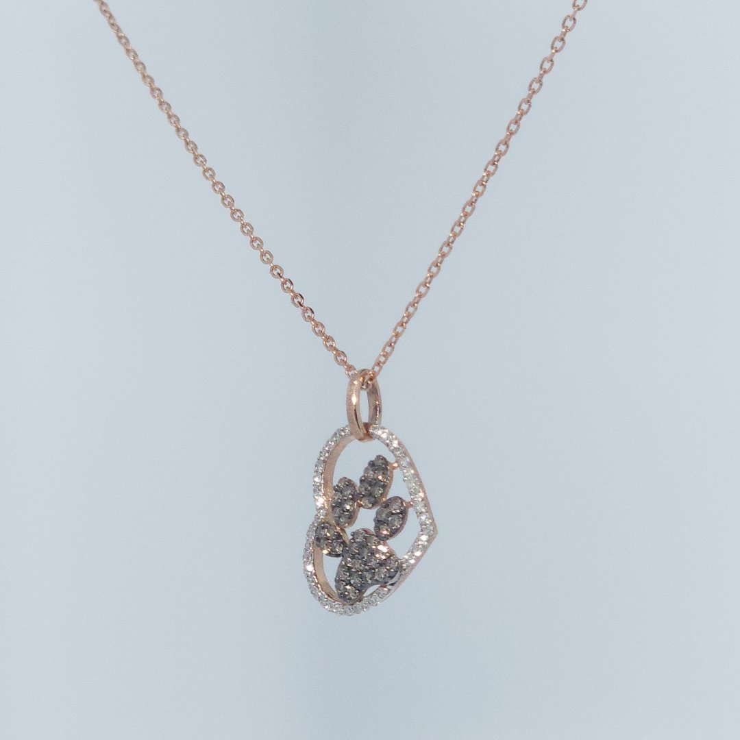 White and Chocolate Diamonds Heart Paw Pendent(10K Rose Gold) with 14K Rose Gold Chain, Natural Diamonds(1/4 CTW)