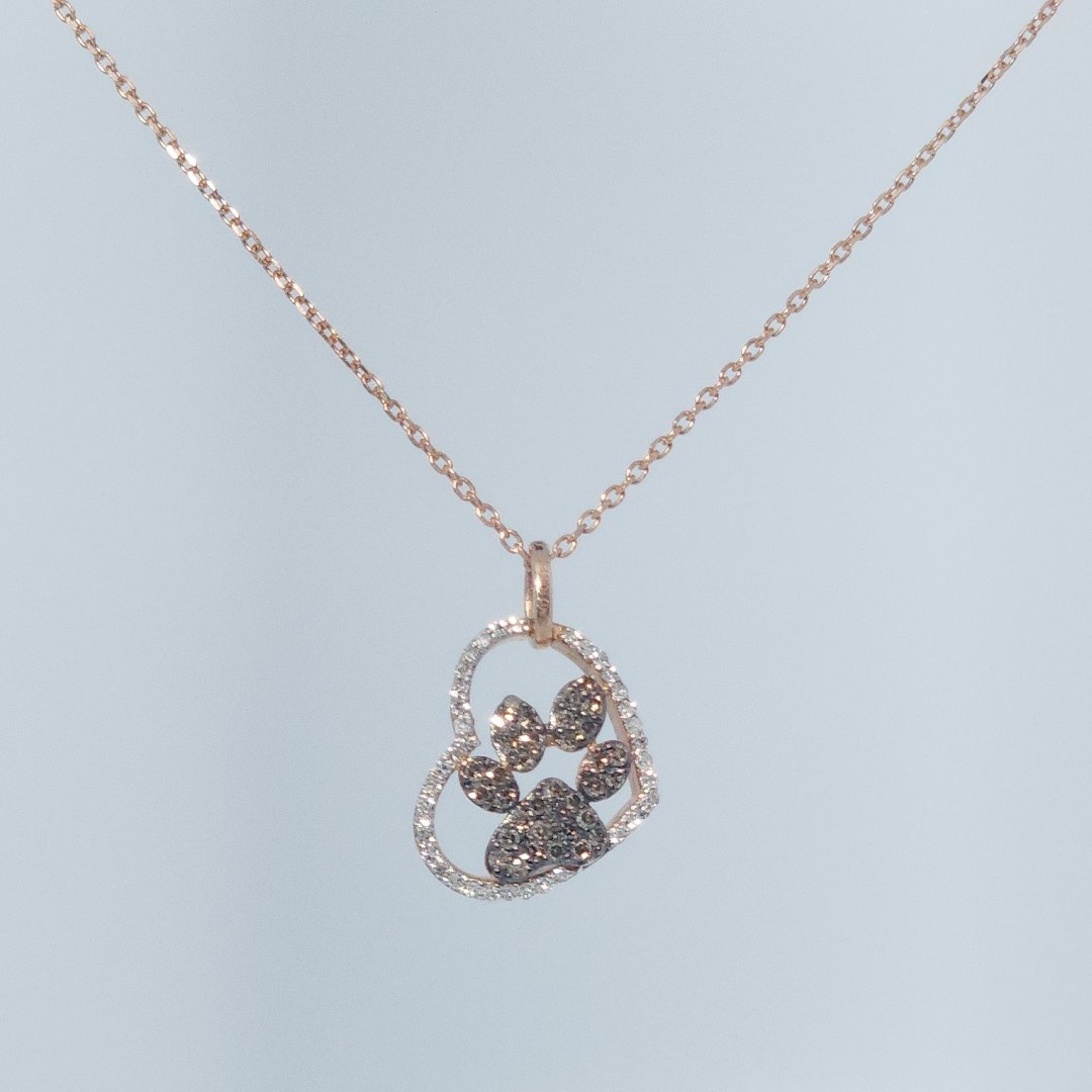 White and Chocolate Diamonds Heart Paw Pendent(10K Rose Gold) with 14K Rose Gold Chain, Natural Diamonds(1/4 CTW)