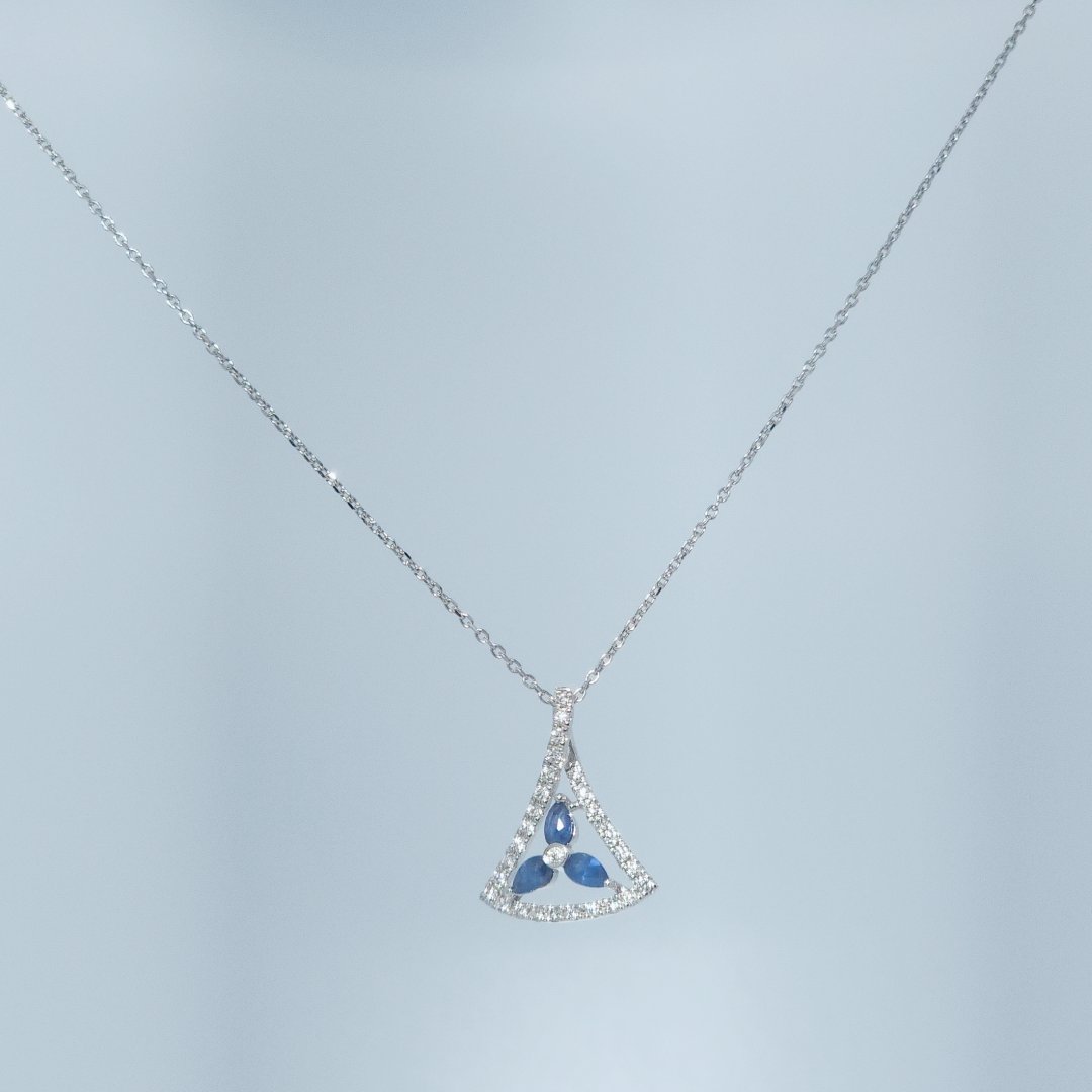 Triangular Pendent Chain, Natural Diamonds(1/5 CTW), Natural Sapphire (1/3 CTW)
