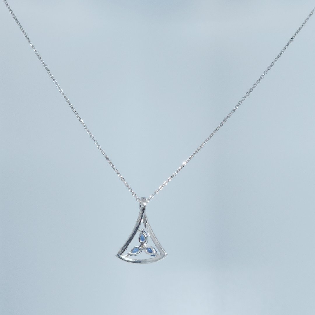Triangular Pendent Chain, Natural Diamonds(1/5 CTW), Natural Sapphire (1/3 CTW)