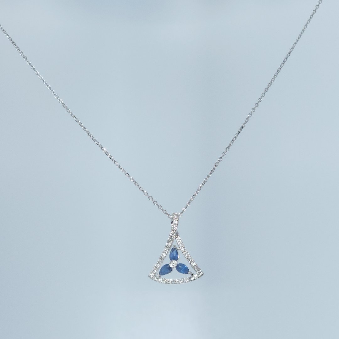 Triangular Pendent Chain, Natural Diamonds(1/5 CTW), Natural Sapphire (1/3 CTW)