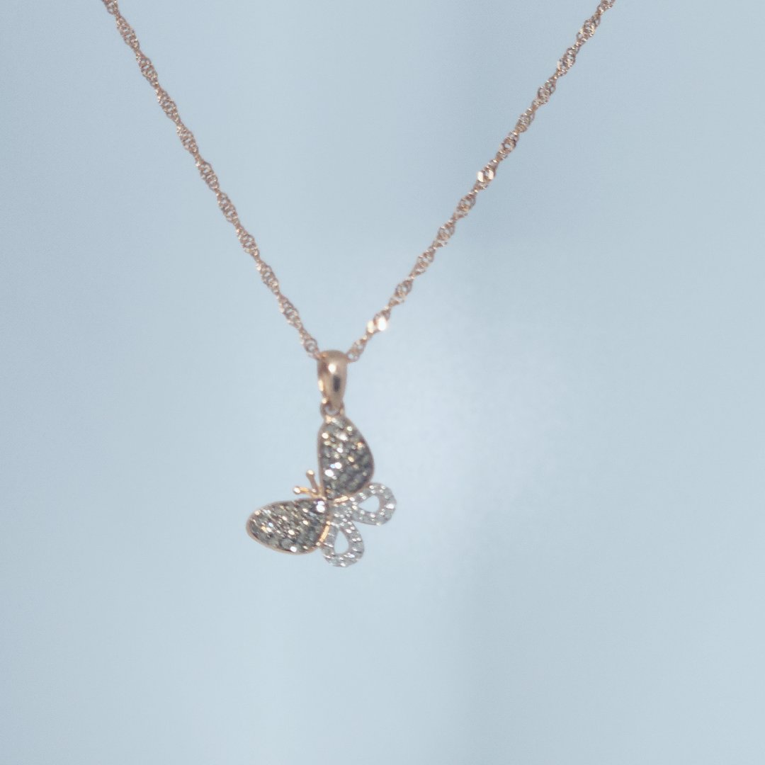 Butterfly Chocolate and White Natural Diamonds(1/8 CTW) Pendant with Chain