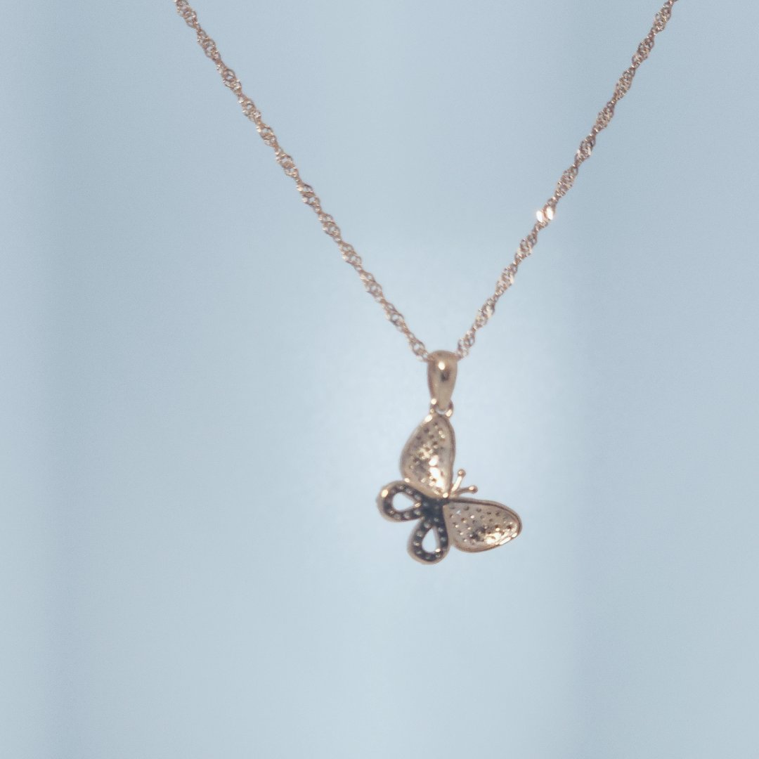 Butterfly Chocolate and White Natural Diamonds(1/8 CTW) Pendant with Chain