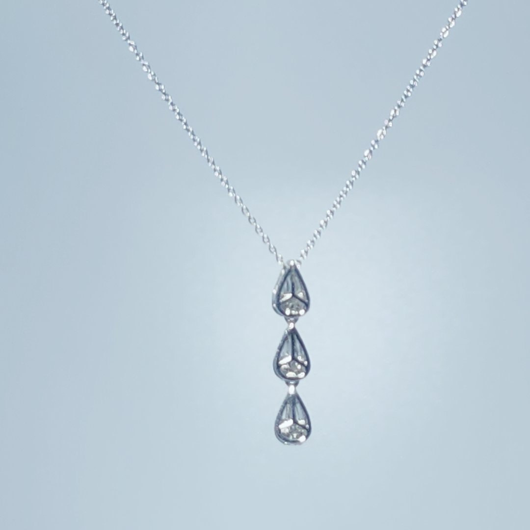 3 Pear Pendant Chain, Natural Diamonds (0.35CTW), 14K White Gold