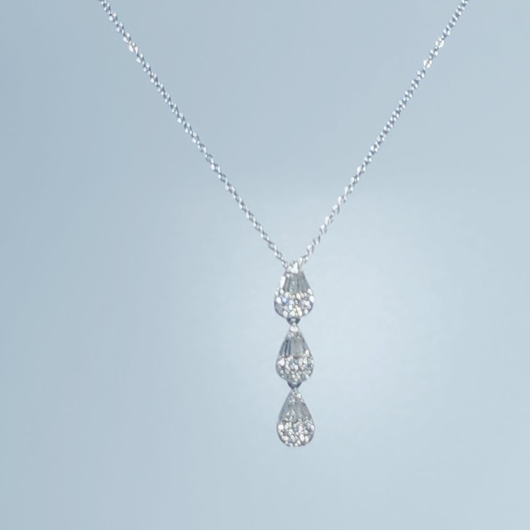 3 Pear Pendant Chain, Natural Diamonds (0.35CTW), 14K White Gold