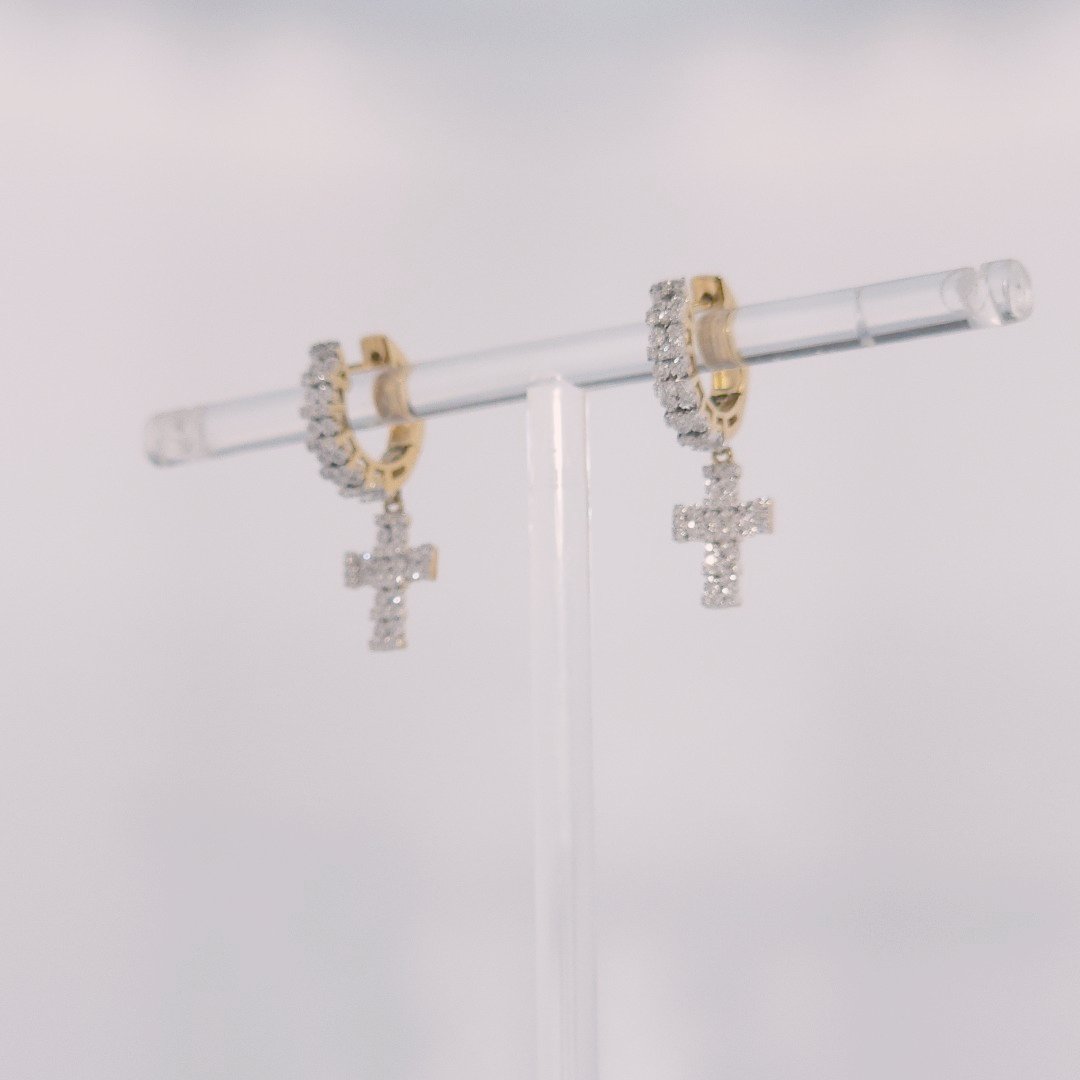 Diamonds Hoops Earrings with Cross, Natural Diamonds (0.38 CTW) I/SI1 10K