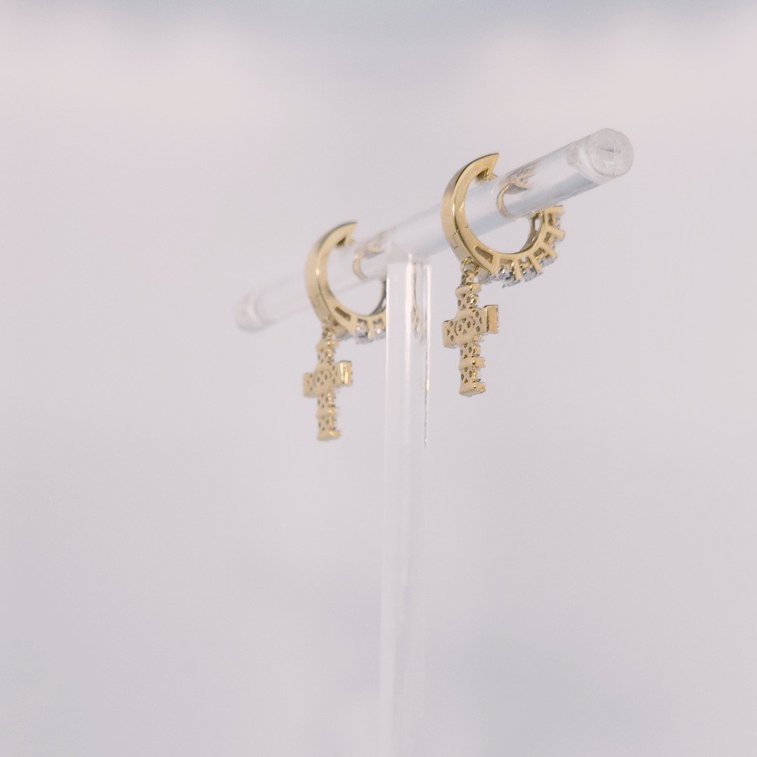 Diamonds Hoops Earrings with Cross, Natural Diamonds (0.38 CTW) I/SI1 10K
