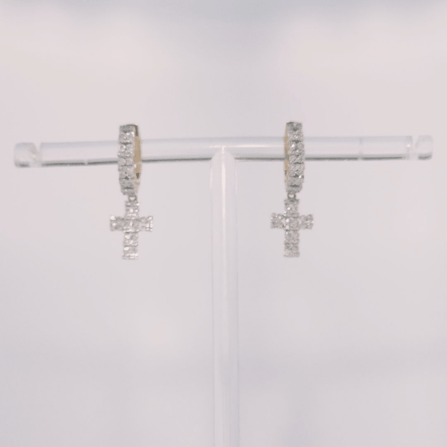 Diamonds Hoops Earrings with Cross, Natural Diamonds (0.38 CTW) I/SI1 10K