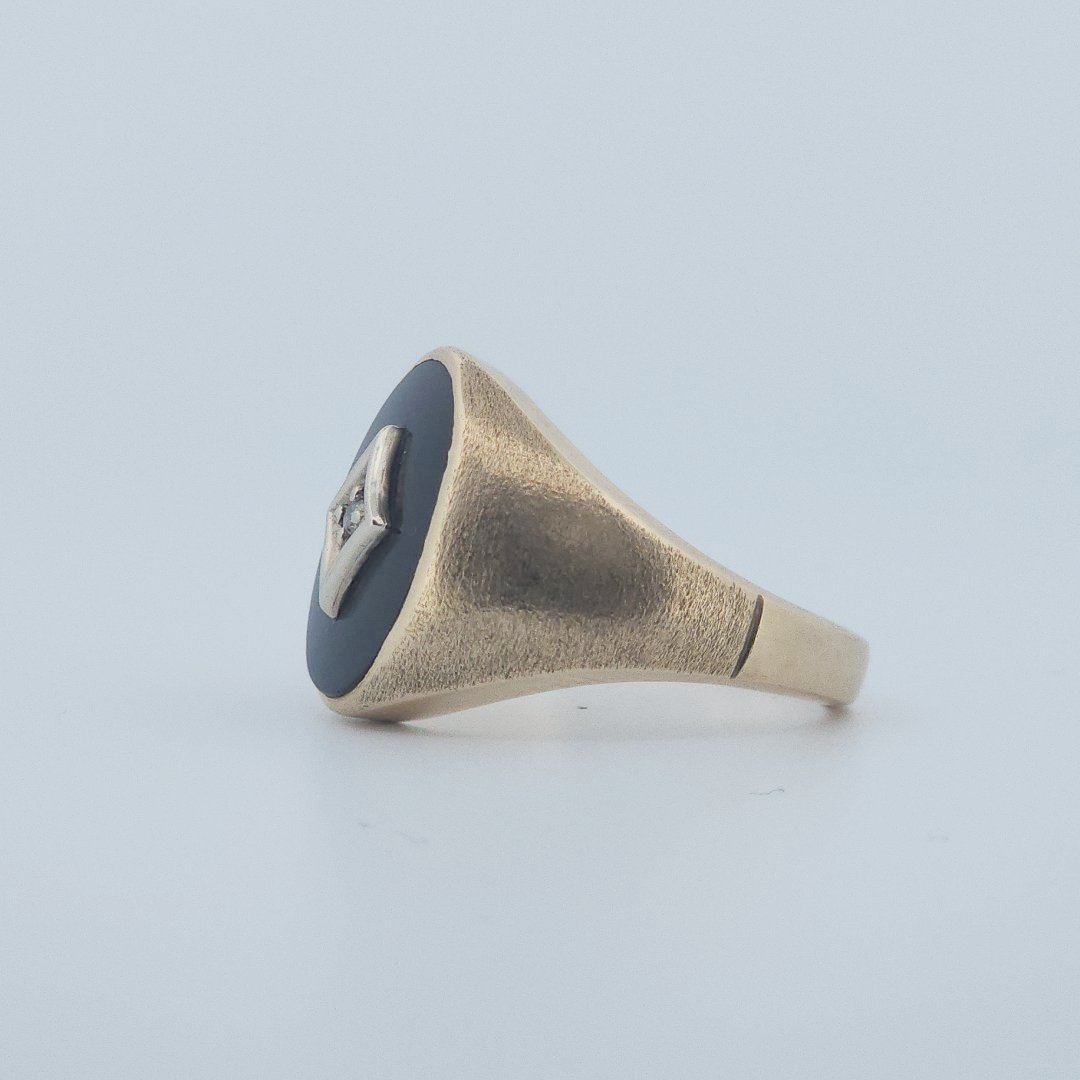 Men Signet Ring with Diamond, 10K Yellow Gold, 10.3G