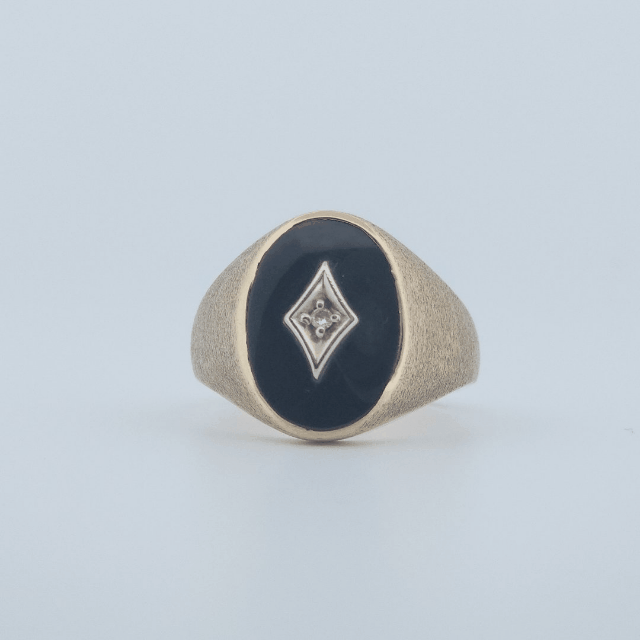 Men Signet Ring with Diamond, 10K Yellow Gold, 10.3G