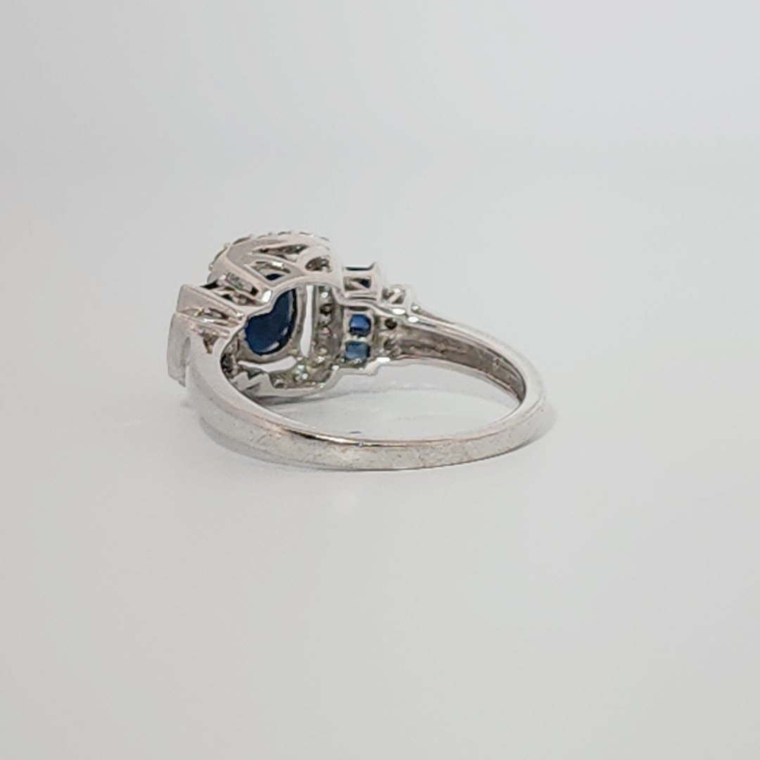 Natural Sapphire and 0.35ct Natural Diamonds Women Ring, 14K White Gold
