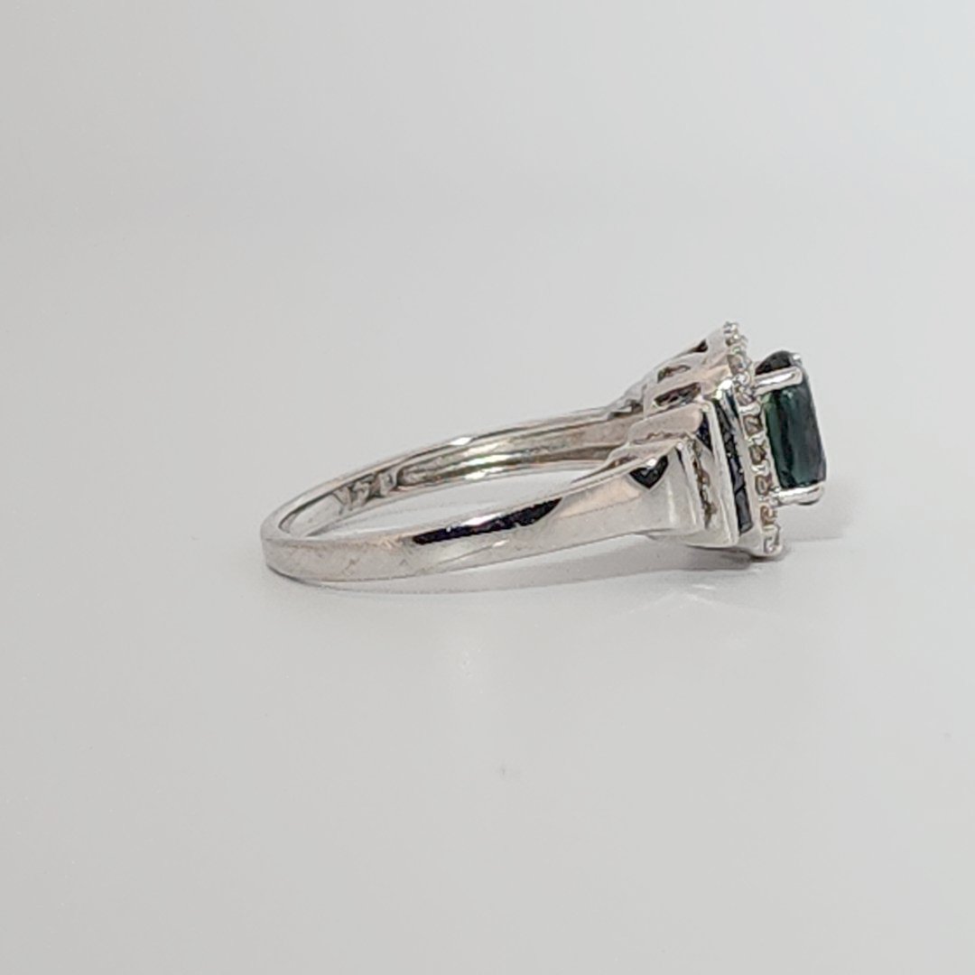 Natural Sapphire and 0.35ct Natural Diamonds Women Ring, 14K White Gold