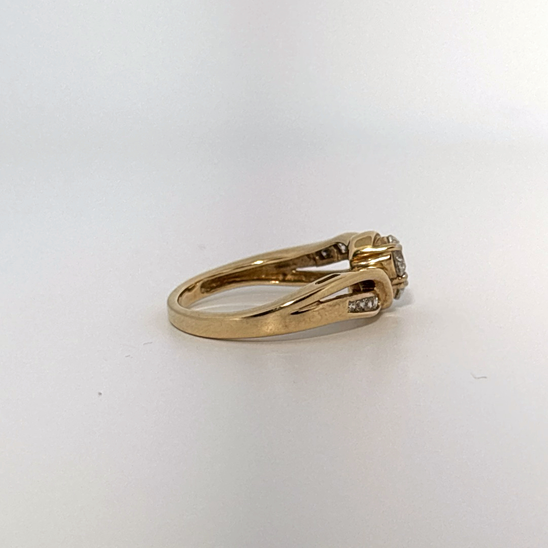 Side 0.75ct Natural Diamonds with  Two Center 0.65tw H/SI1, Women Rings, 10K Yellow Gold
