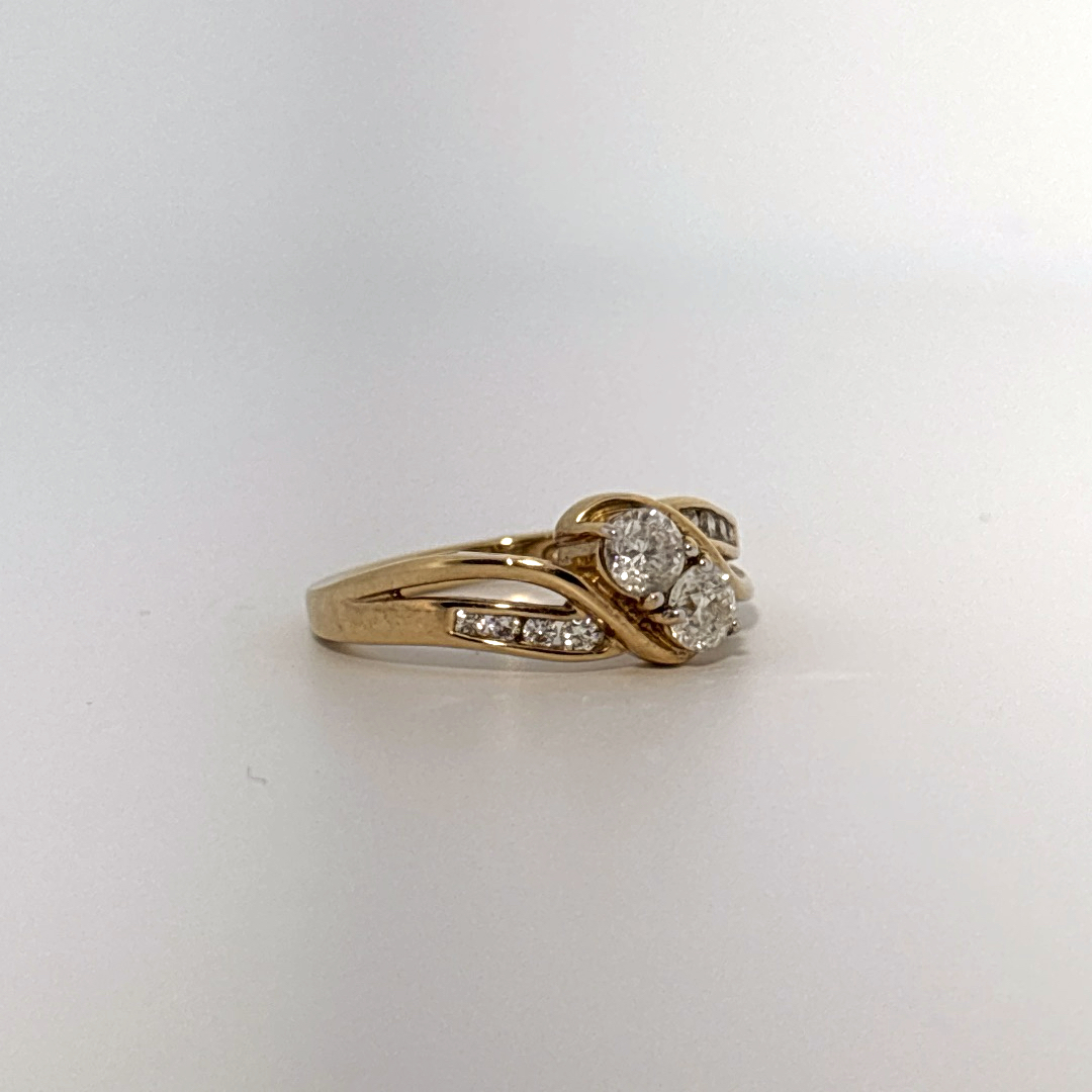 Side 0.75ct Natural Diamonds with  Two Center 0.65tw H/SI1, Women Rings, 10K Yellow Gold