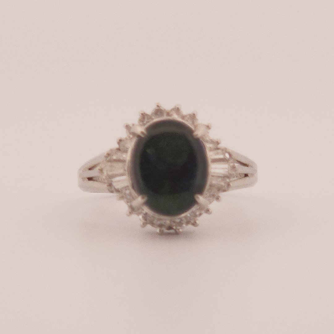 0.40ct Natural Diamonds, with 2.60ct Natural Black Opal, Women Ring, Platinum 850