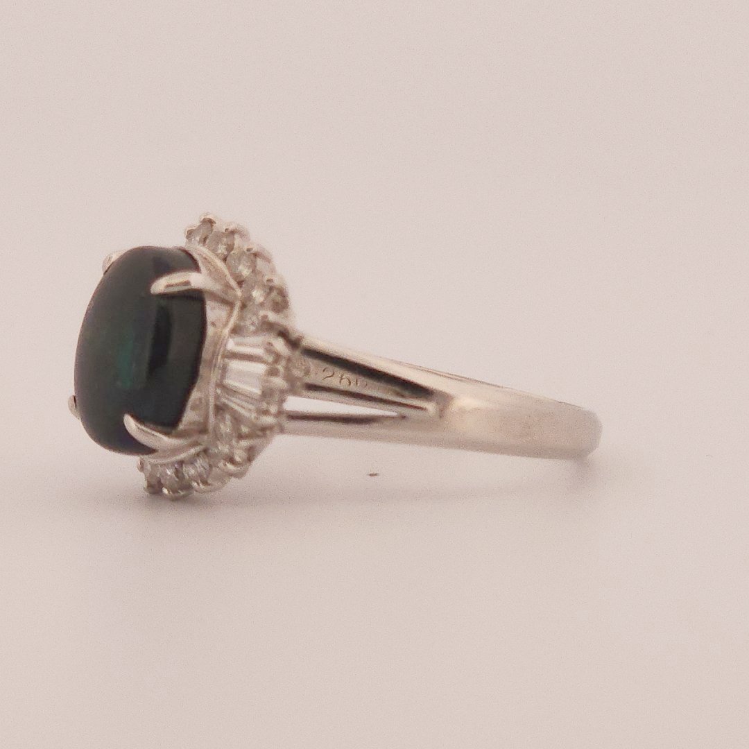 0.40ct Natural Diamonds, with 2.60ct Natural Black Opal, Women Ring, Platinum 850